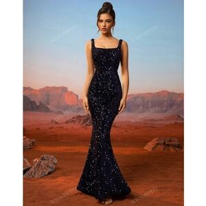 Elegant Black Sequin Evening Gown, XL